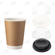 SET ΖΕΣΤΟΥ ΠΟΤΗΡΙ DOUBLE 12oz KRAFT + ΚΑΠΑΚΙΑ 500τμχ